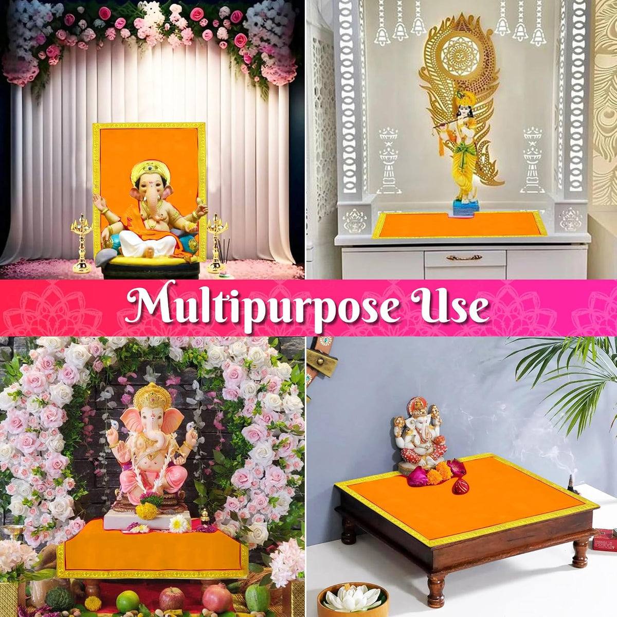 Bhakti Lehar Large Size Velvet Pooja Aasan for God Idol/Chowki Aasan Kapda Mat for Puja Table, Home Mandir and Temple - Pack of 2