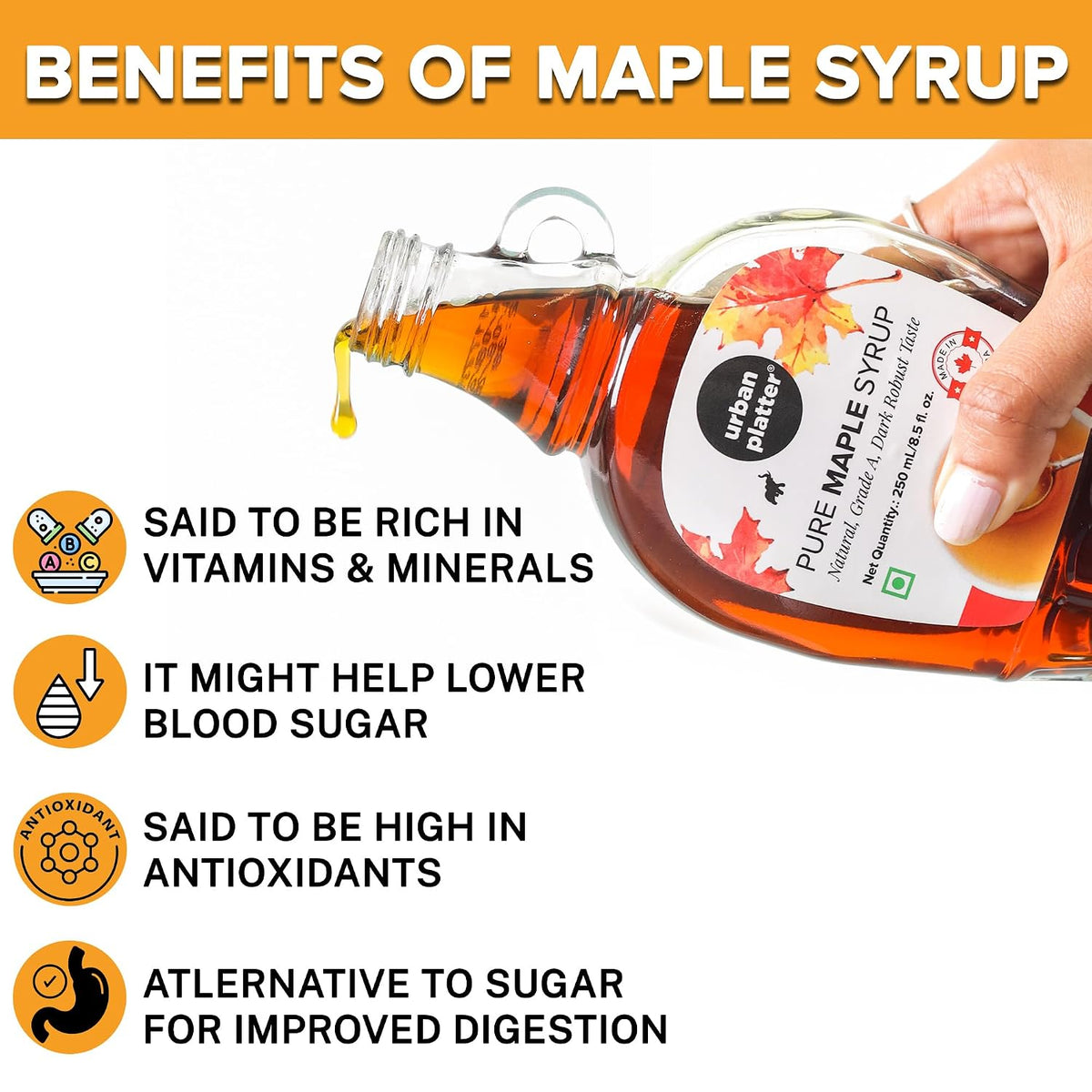 urban platter Pure Maple Syrup, Product of Canada, Grade A, Robust Taste, 250 ml