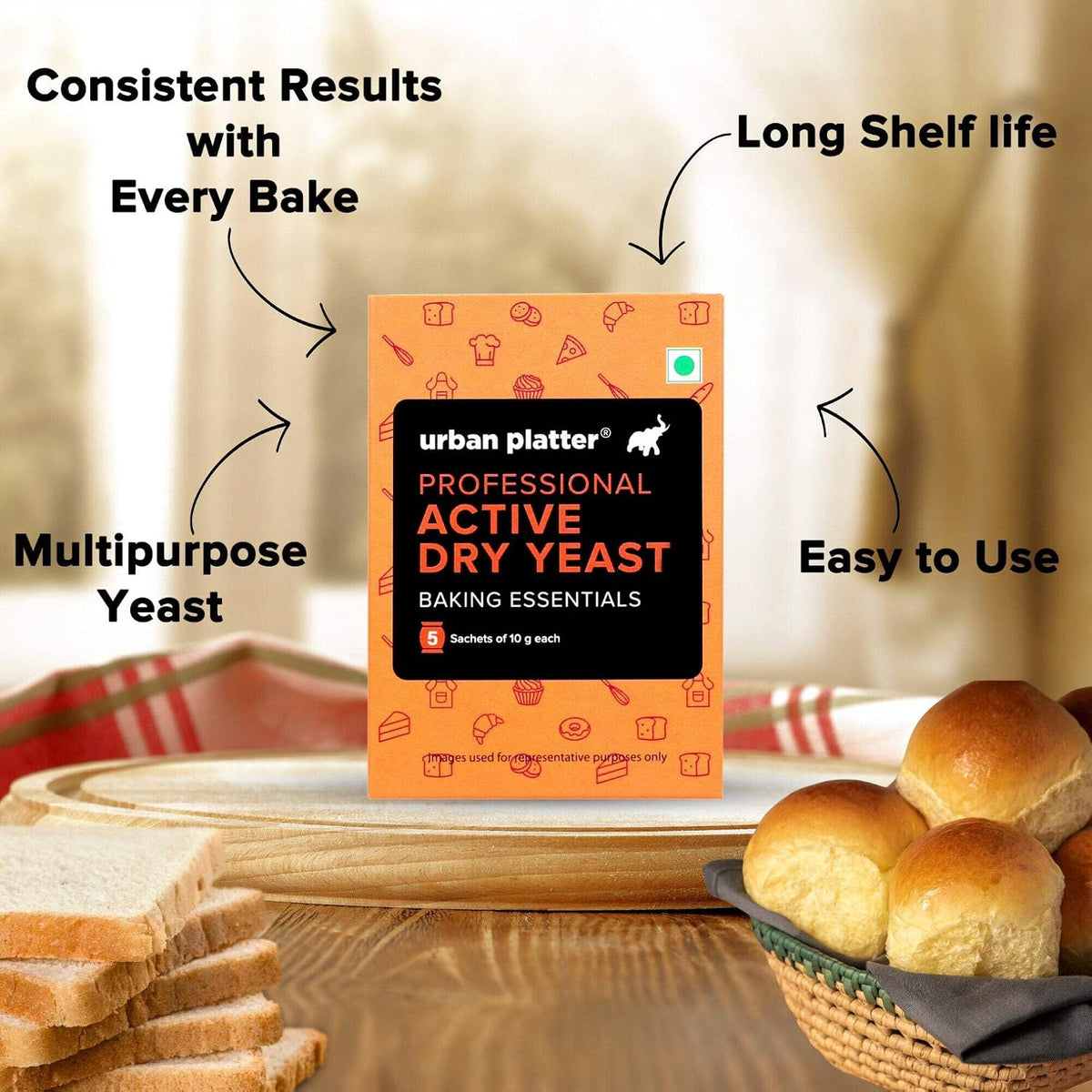Urban Platter Baker's Active Dry Yeast, 50g (5 Sachets of 10g each)