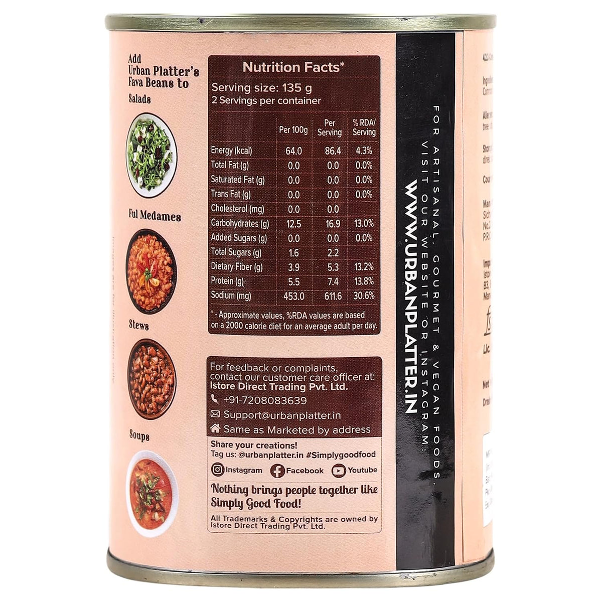 Urban Platter Canned Fava Beans, 400g (Ready to use, Cooked Fava Beans, Broad Beans, Middle Eastern Staple, Foul Medammas)