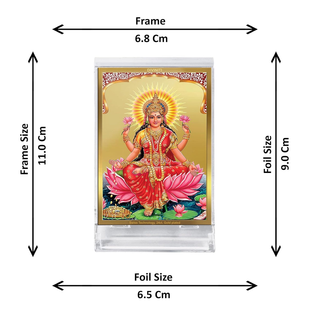 DIVINITI 24K Gold Plated Religious Car Dashboard Frame | Premium God Idol Frame for Car, Home Mandir & Office Table | Spiritual Gift, Decorative Showpiece | Lakshmi Ji