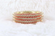 NMII Latest Gold Plated Metal with Zircon Diamond Stone & Pearls Moti Bangles Set For Women & Girls | Traditional Women's Bangles | Designer Fancy Kada For Women | Wedding Bangles- Set of 4
