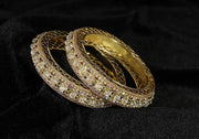 NMII Metal with Zircon Gemstone & Artificial Pearls Studded Stylish Kada Bangles Set For Women & Girls | Traditional Kada For Women | Women's Bangles For Wedding, Party, Occasion- Set of 2