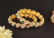 NMII Traditional Alloy Metal With Zircon Diamond Kada Bangles Set For Women & Girls | Designer Women's Kangan Chudi - Set Of 2 Kada