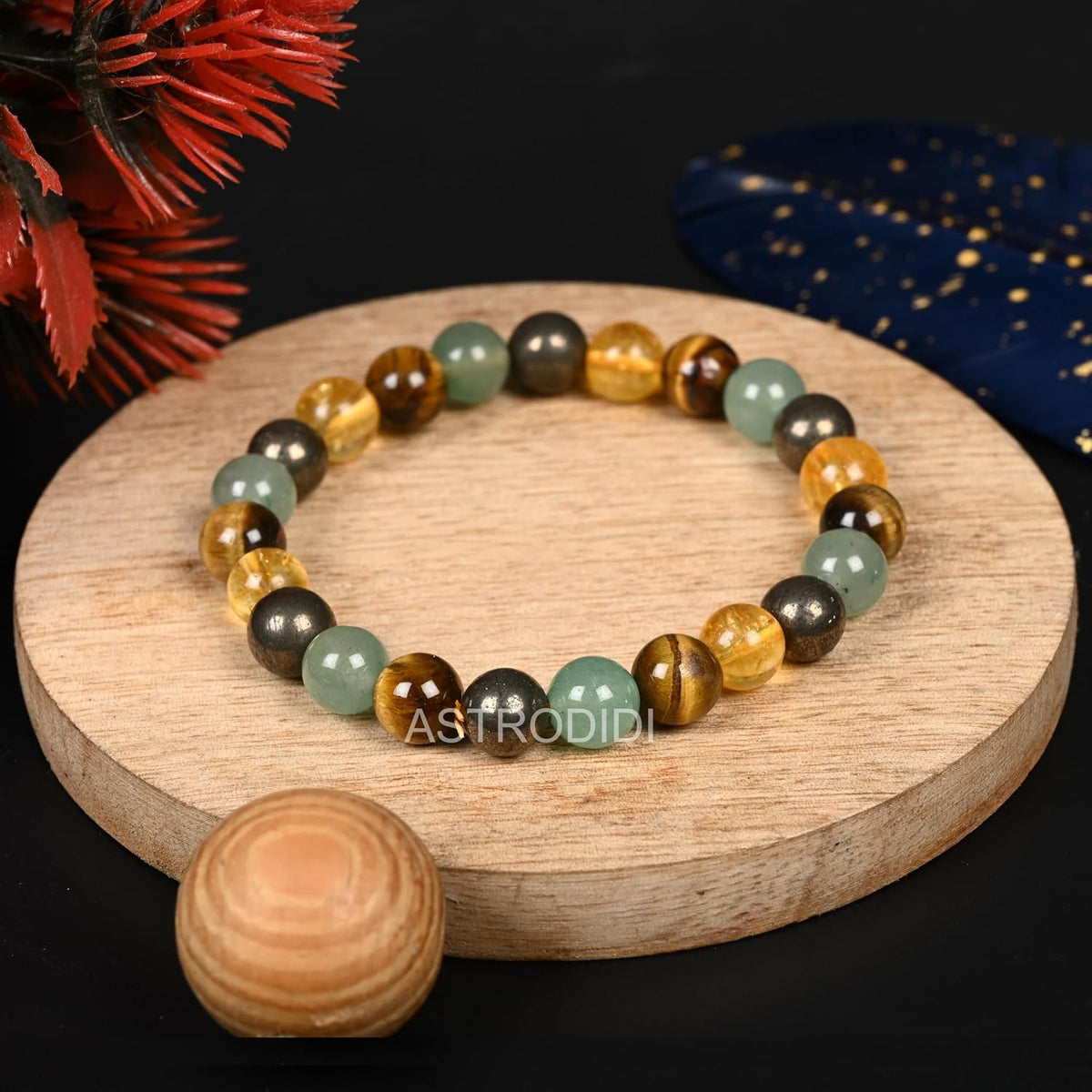 ASTRODIDI Natural Certified Dhan Yog Prapti Money Magnet Stone Bracelet for Attracts Wealth, Money Luck and Prosperity | Combination of Real Pyrite, Citrine, Green Aventurine and Tiger Eye Gemstone