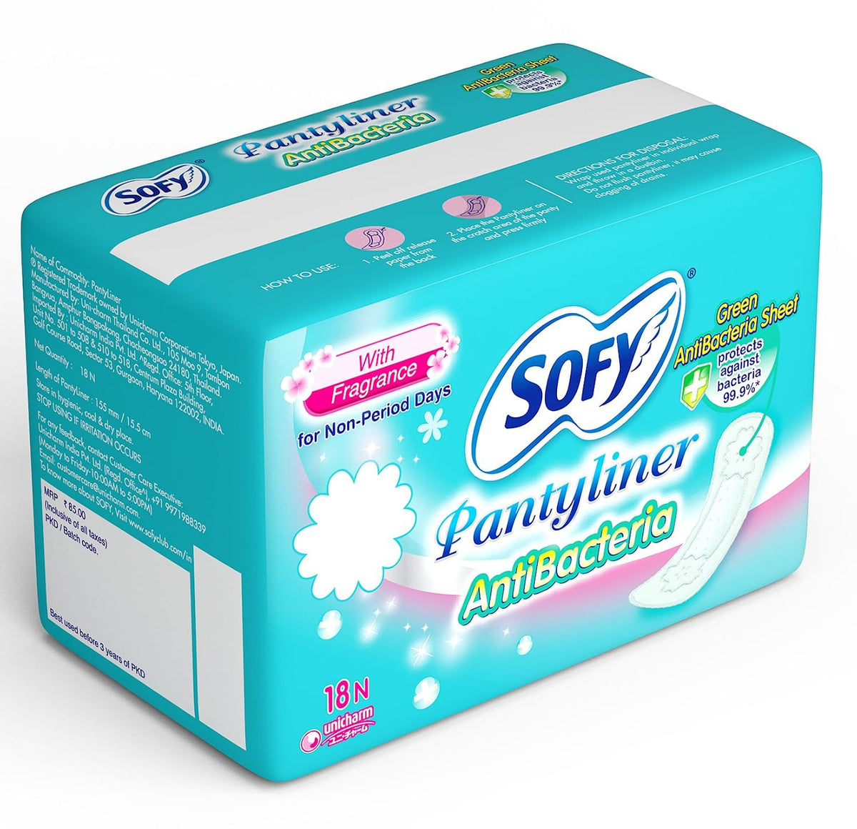 Sofy Antibacteria | Women Pantyliners | 18 liners | Prevents Spotting | Feel Clean & Dry | Hygiene & Herbs | Ultra Thin