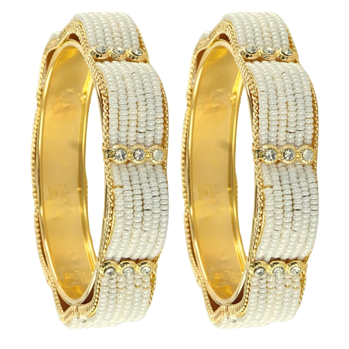 NMII Stylish Alloy Metal Kada Set for Women & Girls with Zircon Diamond Stone and Pearls Work | Traditional Gold-Plated Bangle Set for Women | Women's Kade For Wedding, Party, Ocassion- Set of 4