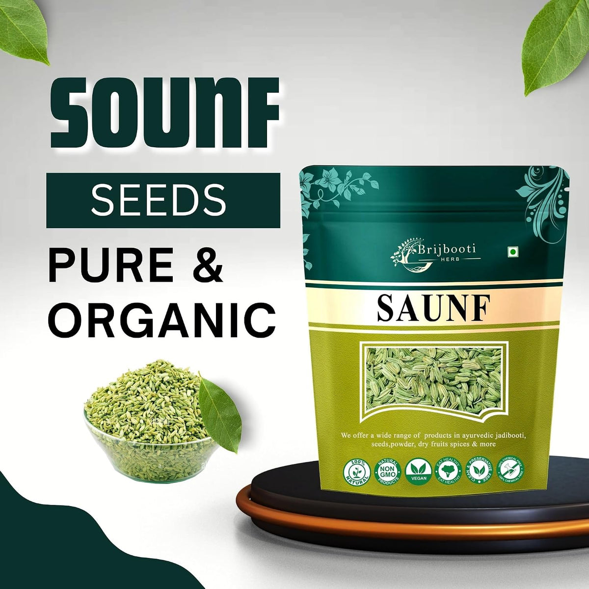 BrijBooti Fennel Seeds - Saunf Moti 200 Gr | Natural Saunf No Artificial Colours and Preservatives | FSSAI, GMP, ISO Certified