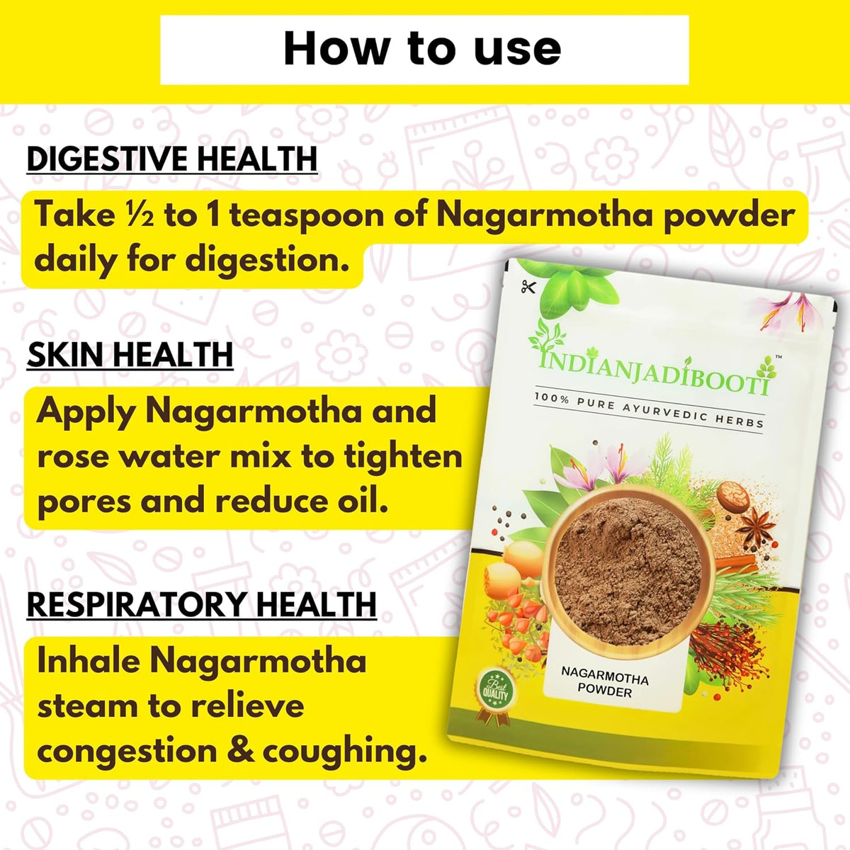 IndianJadiBooti Nagarmotha Powder (100g) - Pure Cyperus Rotundus (Mustak Churna) - Nut Grass/Tunga Gaddalu - Natural Herb for Oily Skin Face Packs, Hair Care (Dandruff) & Digestion