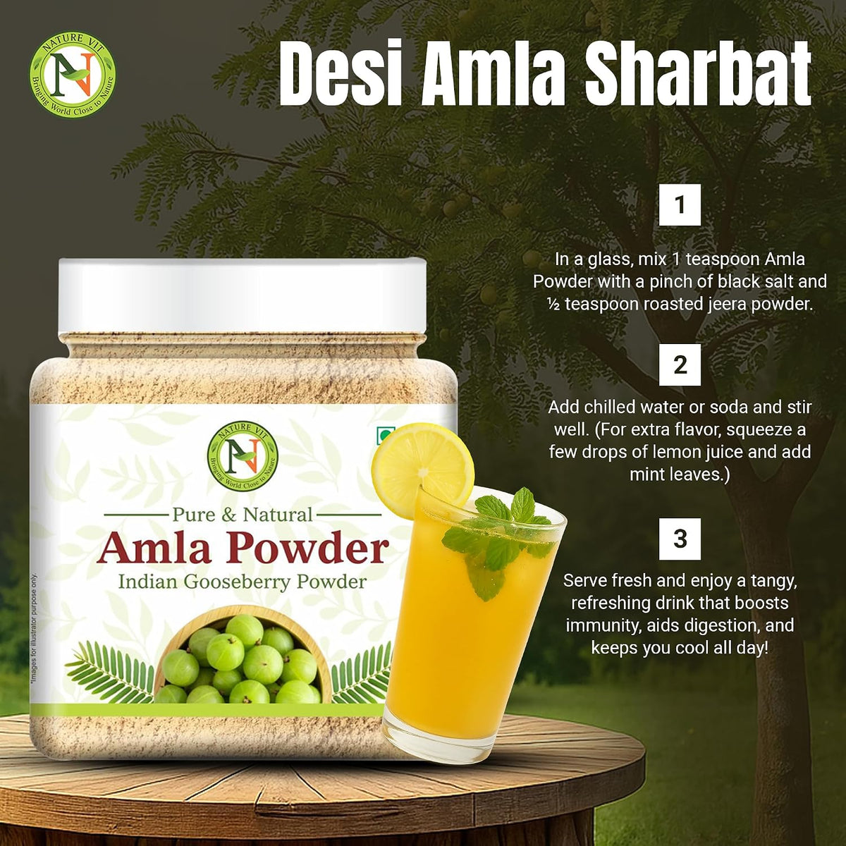NatureVit Amla Powder 100g for Hair Growth | 100% Pure & Natural Indian Gooseberry Eating | Rich in Vitamin C | No Additives