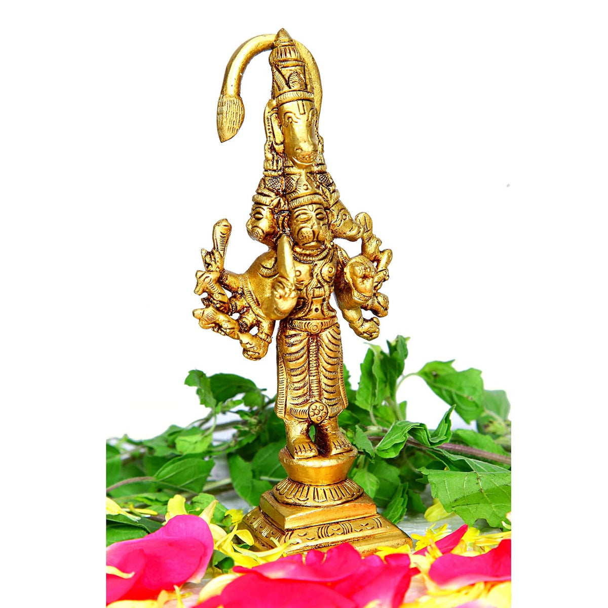 Aalayam Selveer Panchmukhi Hanuman Brass Statue Standing | Panchmukha Hanuman Brass | Brass Panchmukhi Hanuman 13cm Height Brass Gold Colour 1 Piece