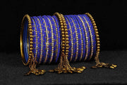 NMII Non-Precious Metal with Base Metal Zari Dotted and Rainbow Zircon Gemstone Studded Glossy Finished Kaleere Type Latkan Bangle set for Women and Girls