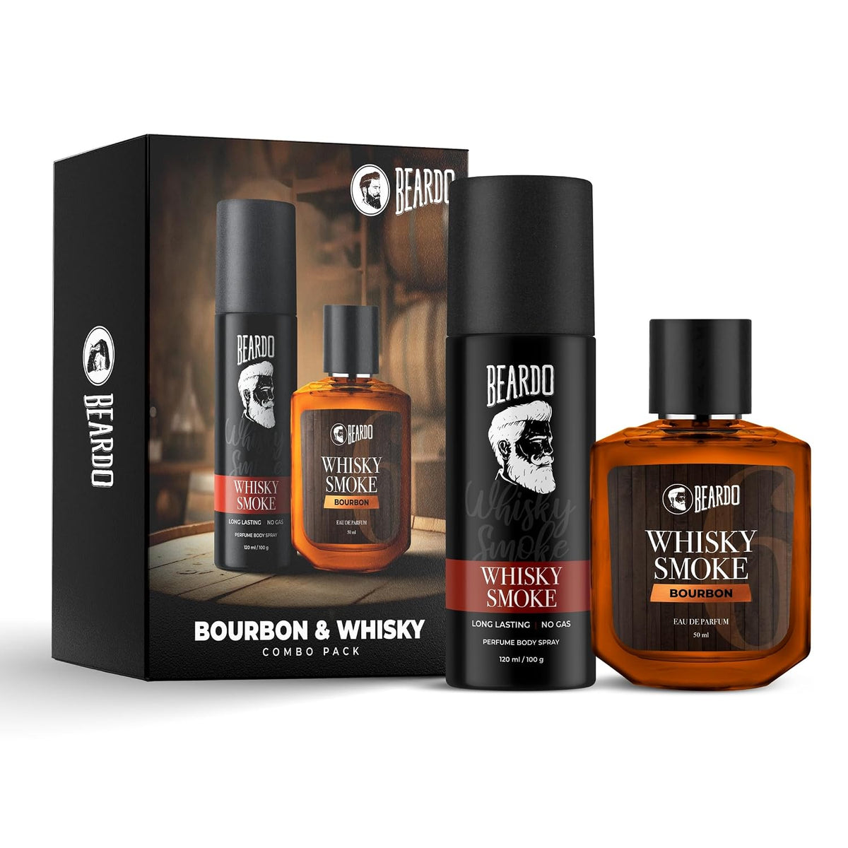 Beardo Whisky Smoke Deodorant 120ml & Bourbon Perfume 50ml for Men Giftset | Eau De Parfum & Body Spray | Spicy, Woody - Oudh | Long Lasting Mens Perfume | Date night fragrance | Rakhi Gift for Brother | Gift for boyfriend | Gift for Men | Gift for Brother