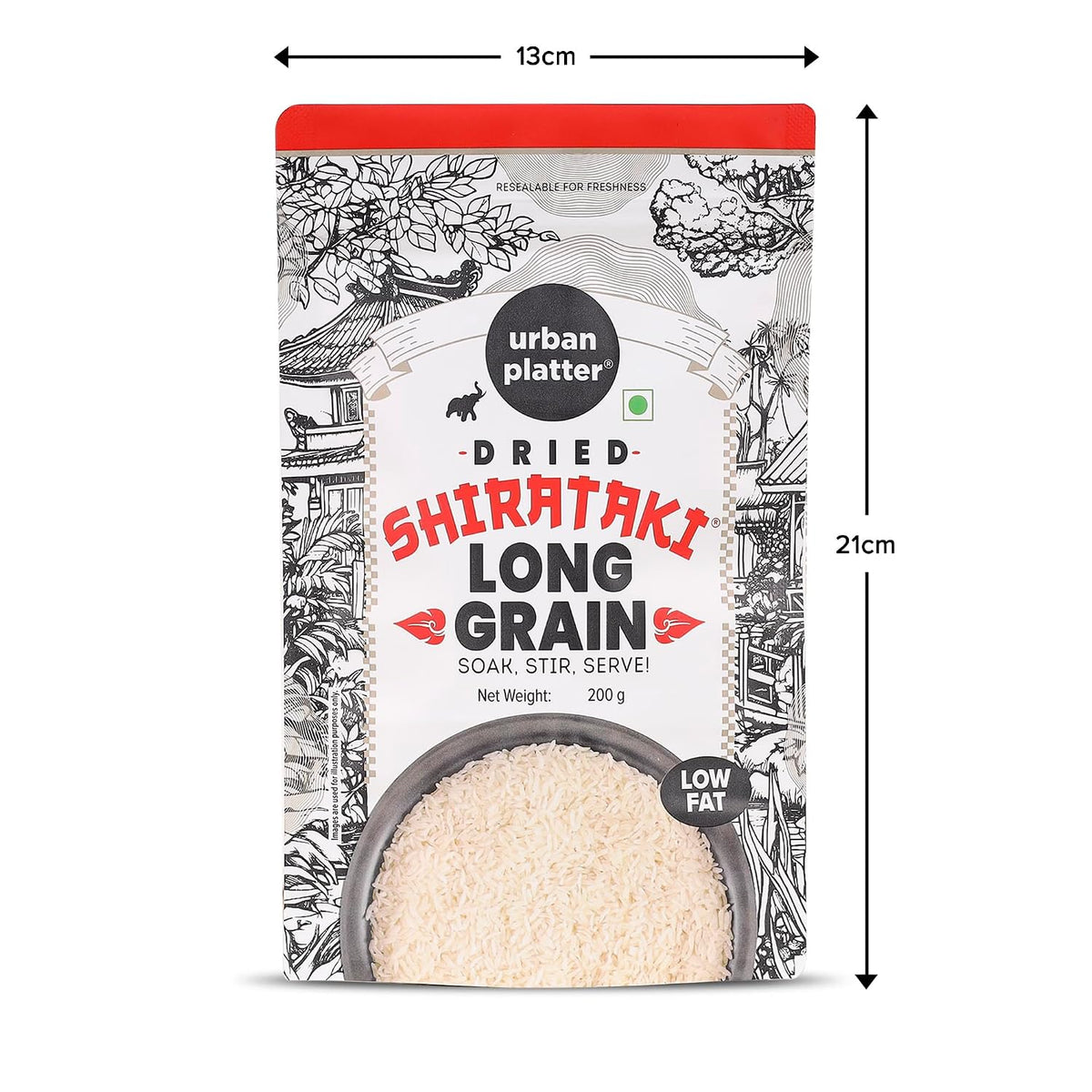 Urban Platter Dried Shirataki Rice, 200g (Konjac-Based Rice Alternative | Quick Preparation | For Fried Rice, Pulao & Rice Bowls)