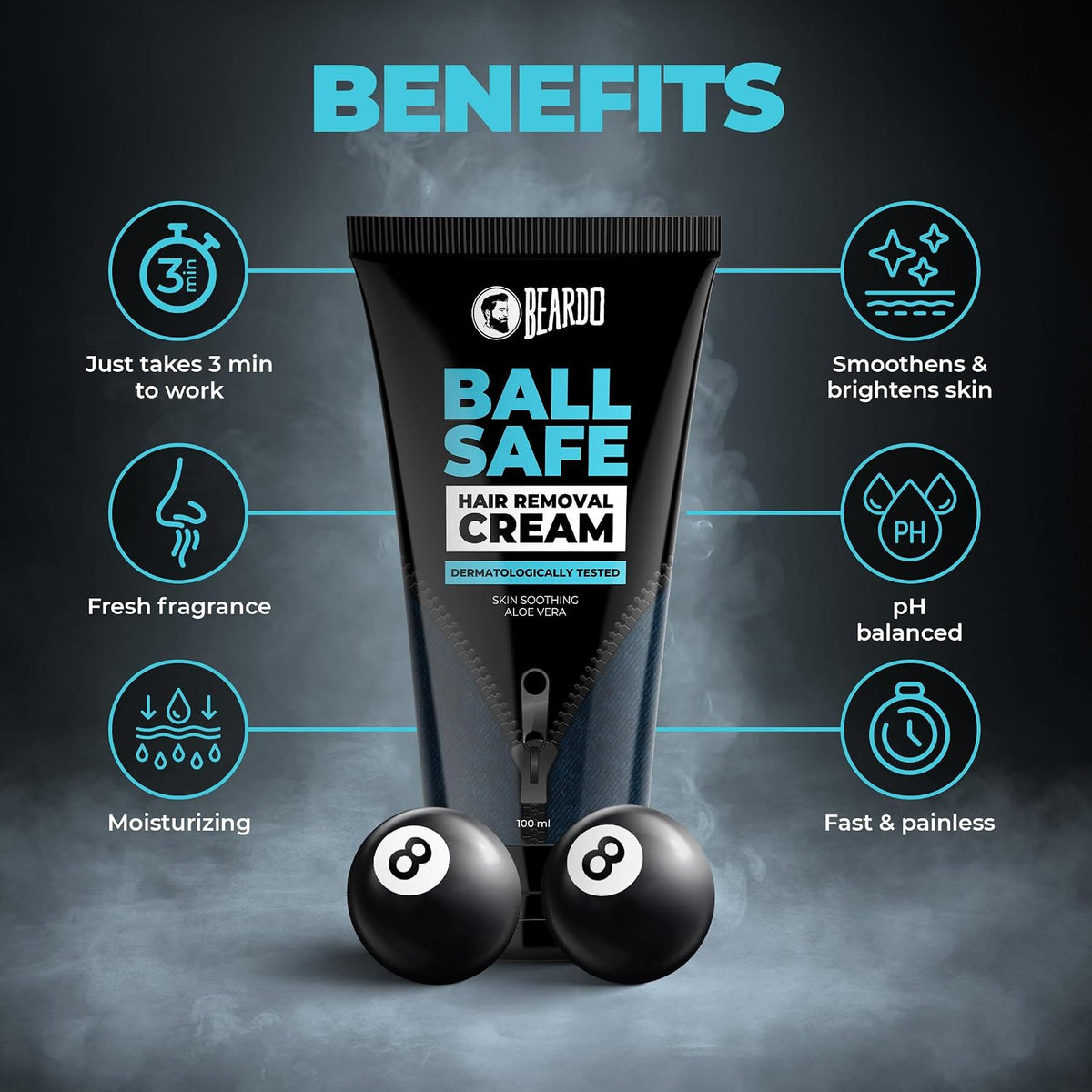 Beardo Ball Safe Hair Removal Cream | Intimate Hair Removal Cream for Men | Painless & Safe Hair Removal in Minutes | With Coconut Oil, Shea Butter & Aloe Vera for Smooth & Hydrated Skin | Dermatologically Tested - 100ml