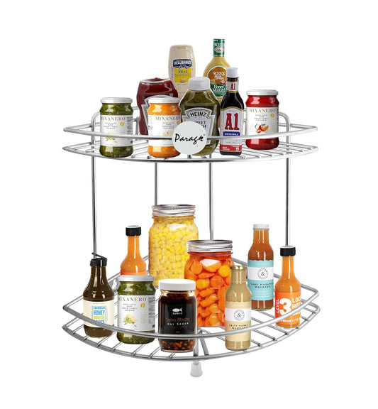 Parage Stainless Steel Kitchen Rack 2 Tier, Multipurpose Storage Rack Organizer, Corner Stand For Kitchen, Vegetable Stand Shelf Organizer, Size: 23 x 23 x 31 cm