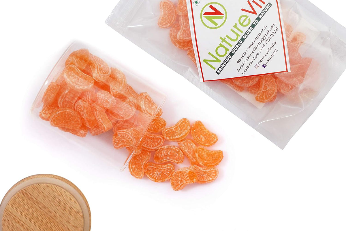 NatureVit Orange Candy 1 Kg | Khatti Mithi Narangi Goli | Tangy & Sweet Flavoured Candy for Mouth Freshening & Cravings
