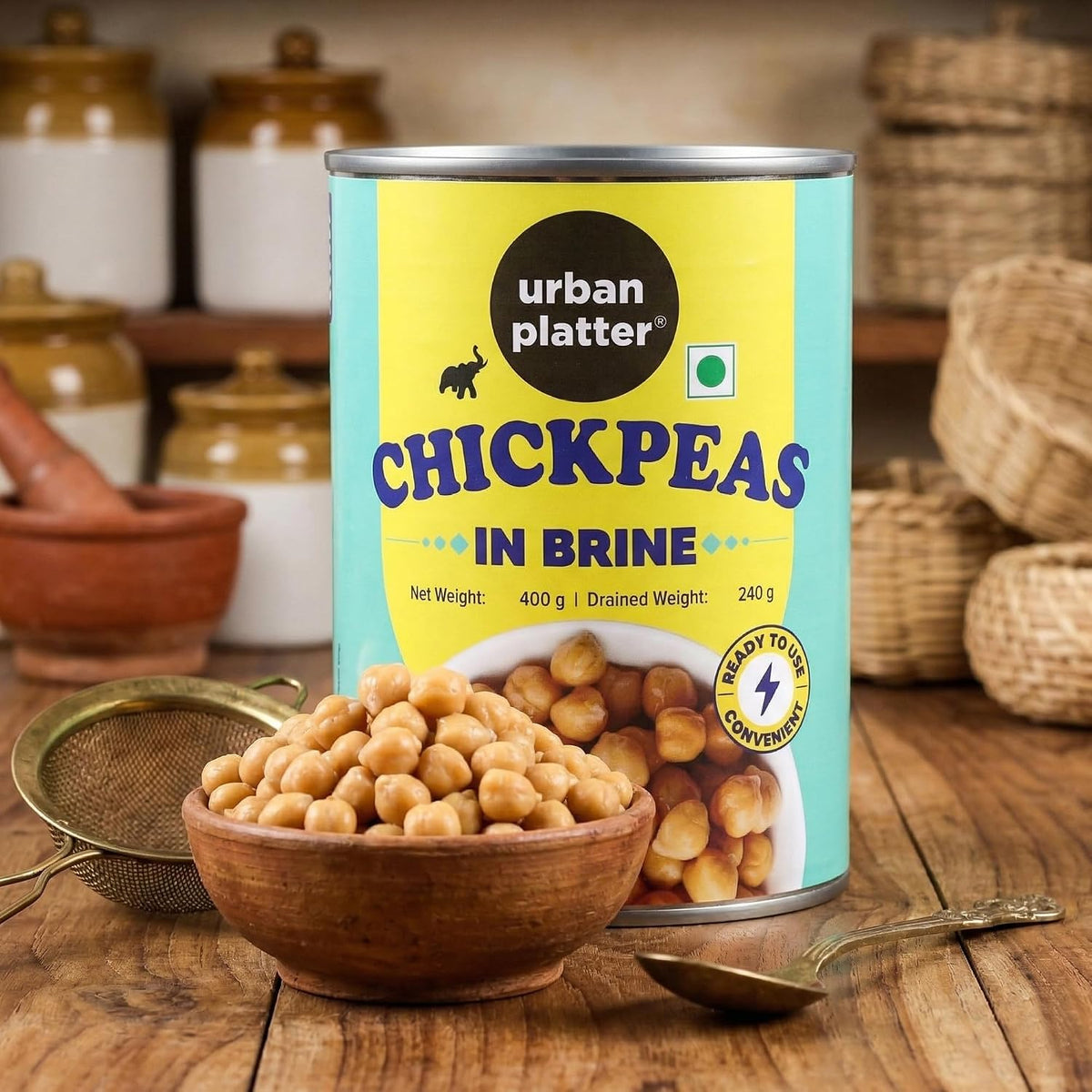 urban platter Ready to Use Chickpeas in Brine, 400 g (Drained Weight 240g)