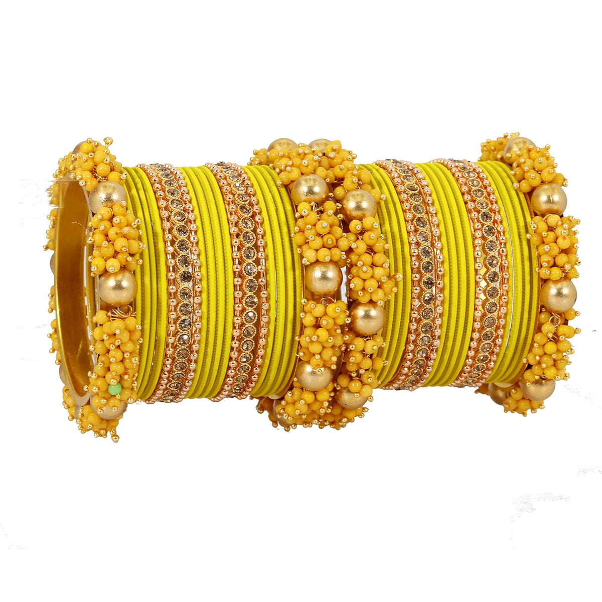 NMII Metal with Base Metal and Zircon Gemstone with Pearls Studded Matte with Glossy Finished Traditional Bangle Chuda set for Women and Girls