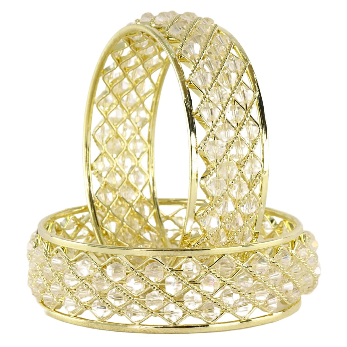 NMII Traditional Plated Metal Bangles Kada Set For Women & Girls With Pearls | Women's Bangles | Fashion Pearls Bangle | Premium Kada Set For Wedding, Occasions, Everyone Jewelry - Set Of 2
