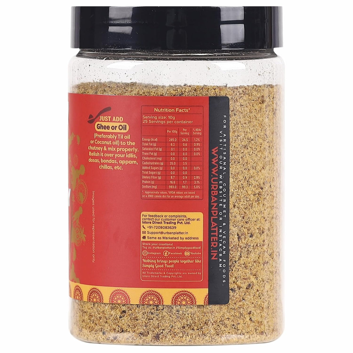 Urban Platter Classic South Indian Bhut Jolokia Podi Chutney Powder, 250g (Ready to use, Just add ghee or Oil)