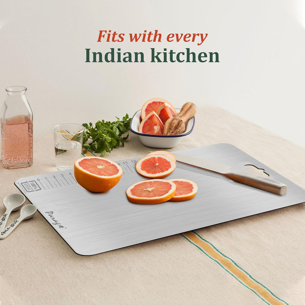 Parage Stainless Steel Medium Chopping Board 31 x 21 CM | Non Porous Kitchen Cutting Board for Home Use for Meat Fish Vegetables Fruits Bread | Anti Bacterial Odor Resistant Rust Free Heavy Duty