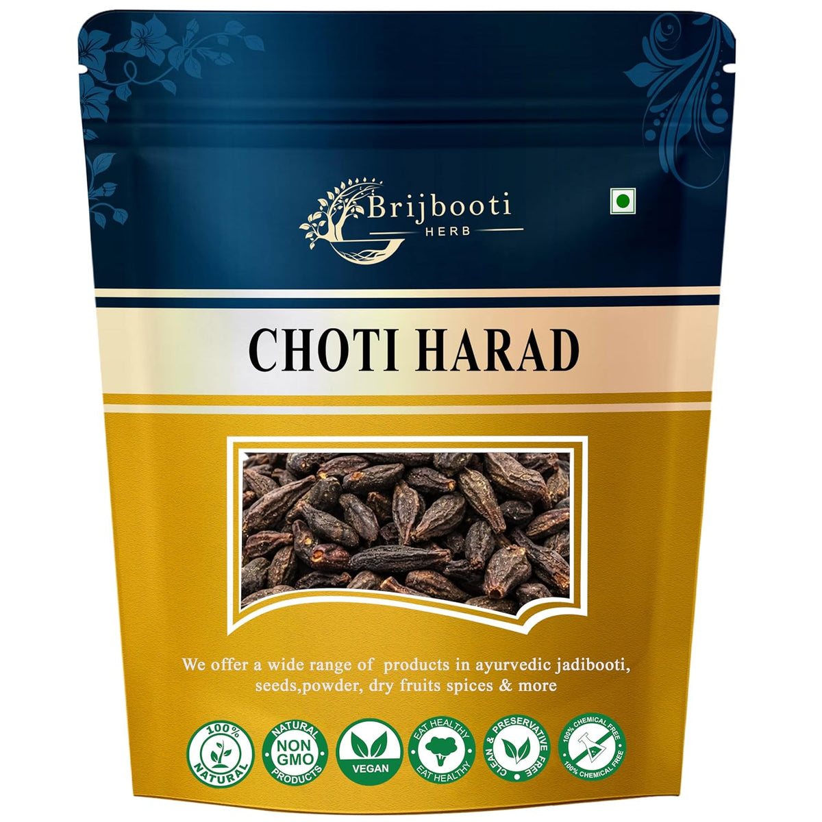 Brijbooti Harad Choti 200 Gram - Haritaki - Kadukkai - Karakkaya - Alalekayi - Kadukka - Haritaki Choti
