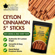 Bliss of Earth 400gm Ceylon Cinnamon (Dalchini) 5" Cut Sticks True Cinnamon Raw From Sri Lanka Original