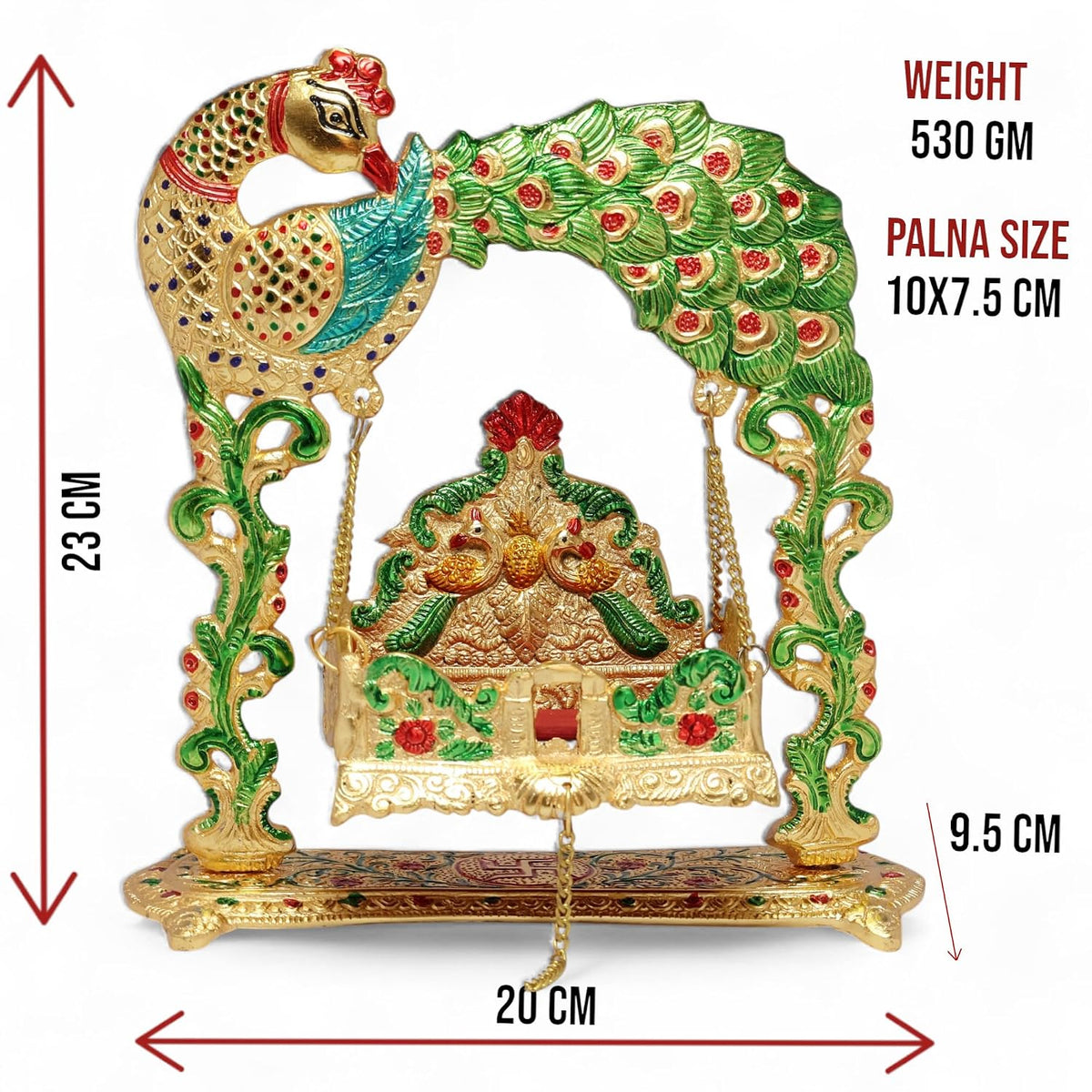 KridayKraft Metal Laddu Gopal Jhulla Palana for Janmastmi Festive Gold Plated with Meenakri Work for Your Home, Temple Office,Gift Article.