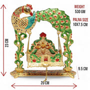 KridayKraft Metal Laddu Gopal Jhulla Palana for Janmastmi Festive Gold Plated with Meenakri Work for Your Home, Temple Office,Gift Article.
