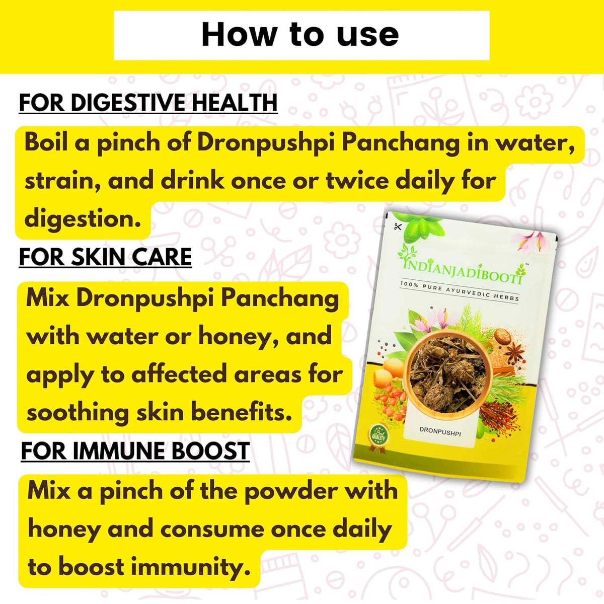 IndianJadiBooti Seeds Dronpushpi Panchang-Dronapushpi Panchang, 3 Packs Of 900 Grams