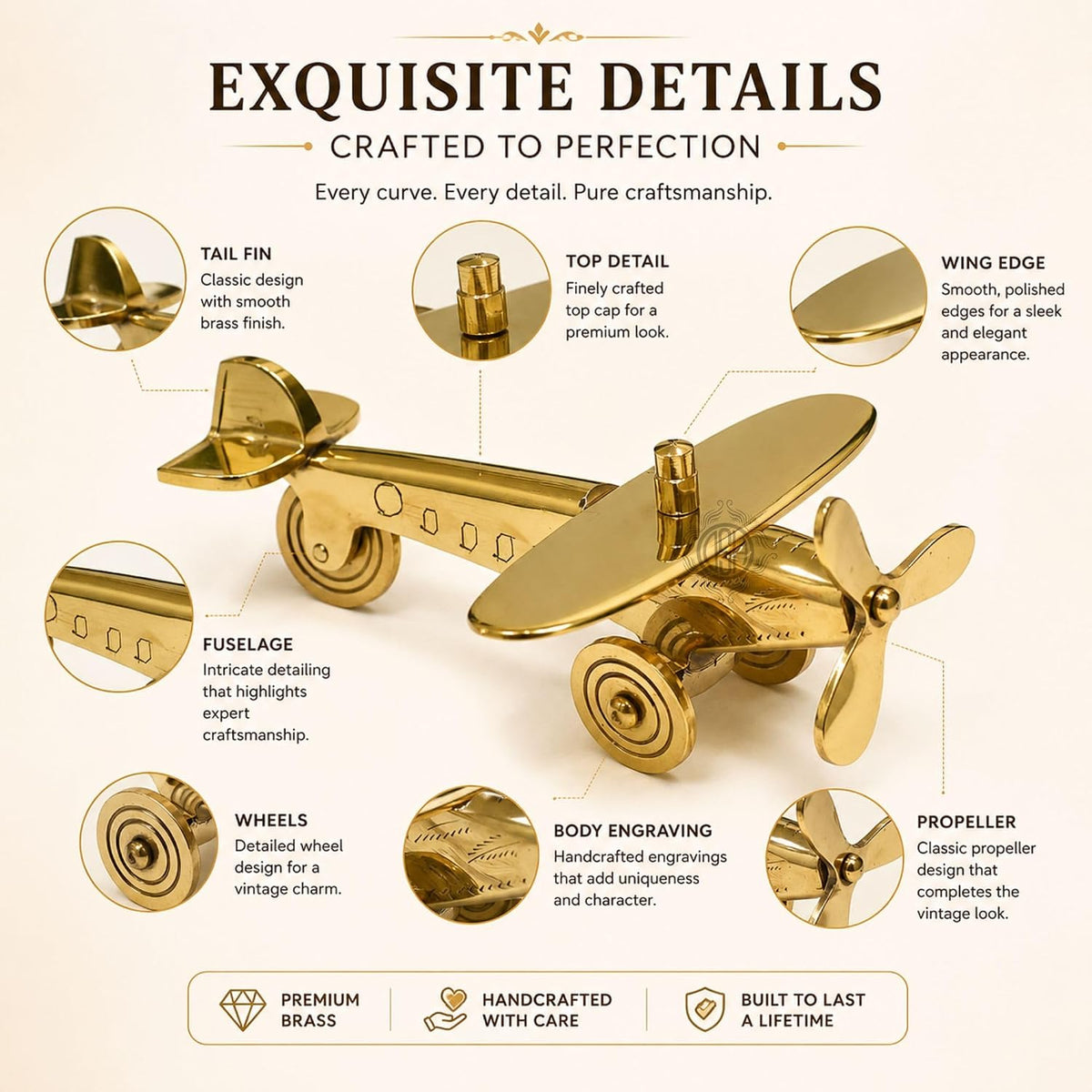 DSH Brass Jet Plane Table Top Decorative Showpiece for Home Decor & showpiece Office Tabletop Miniature Statue Decor Item.(F20-05-Big)