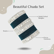 NMII Metal Bangles Set For Women and Girls Studded With Zircon Gemstone and Velvet Bangles I Chuda Bangles I Stylish Bangles Bracelet Set I Metal Bangles (Pack of 28)