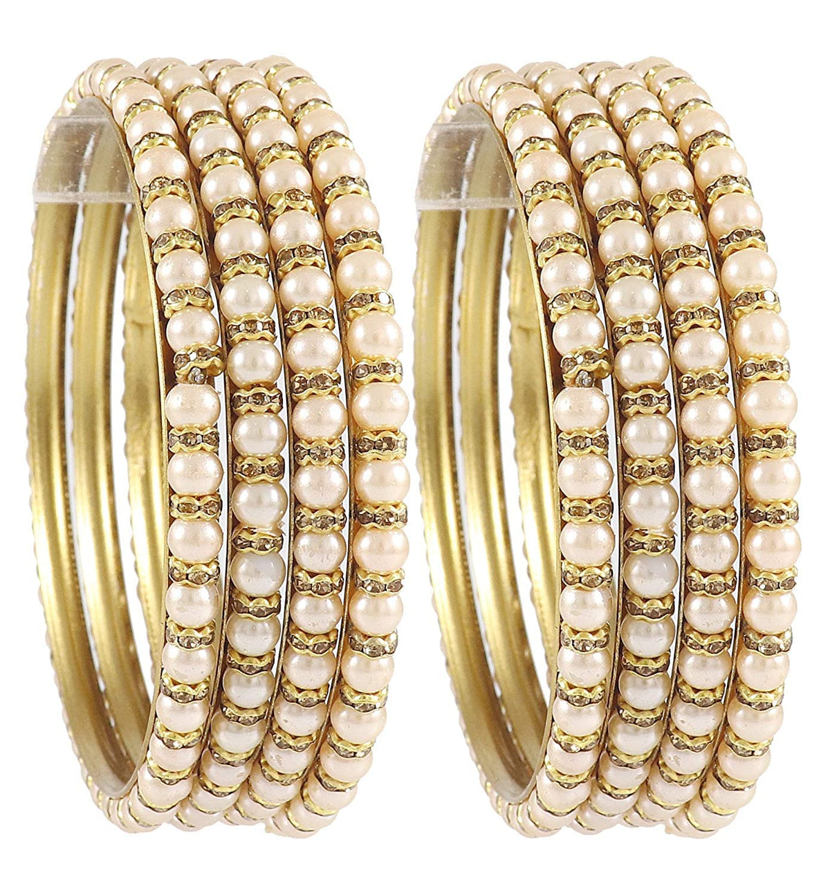 NMII Non-Precious Metal Base Metal with Zircon Gemstone Or Pearl Studded worked Glossy Finished Kada Set For Women and Girls