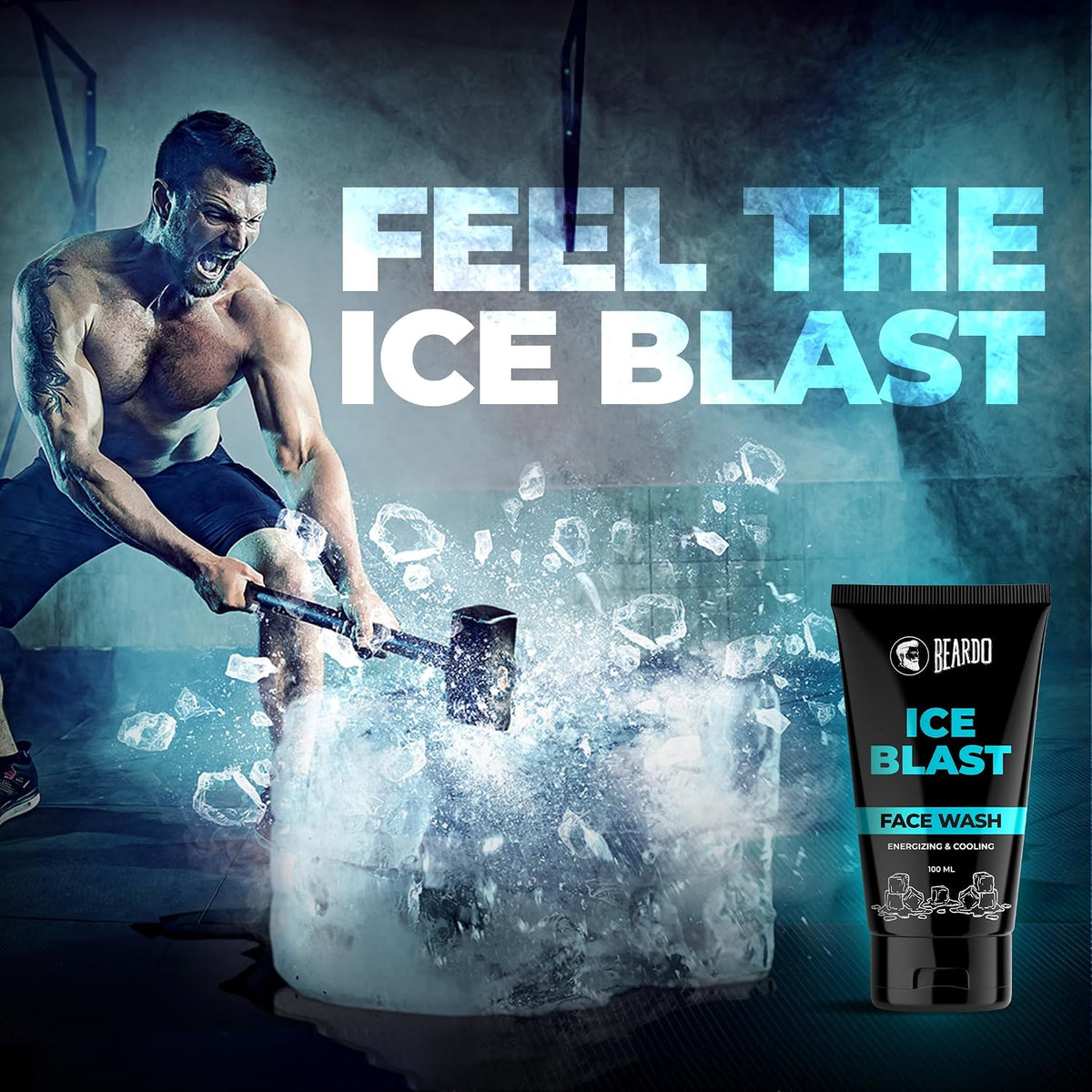 BEARDO Ice Blast Cooling Facewash for Men, 100 ml | INSTANT Icy freshness | Aloe Vera Face wash, Vitamin E & Menthol for cool lock technology | Refreshing & Hydrating facewash