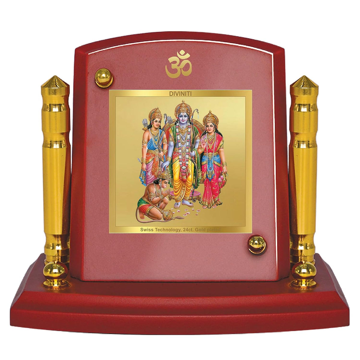 DIVINITI Ram Darbar God Idol Photo Frame for Car Dashboard, Table Décor|MDF 1B Wooden Frame, 24K Gold Plated Foil and Engraved Pillars of Brass|Idol for Pooja, Gifts Items (7X 9CM)