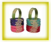 NMII Beautiful & Fashionable Glossy Glass Bangle Set Studded with Zircon & Beads for Women & Girls on Wedding & Festive Occasions (Pack of 40)