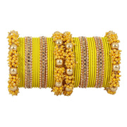 NMII Metal with Base Metal and Zircon Gemstone with Pearls Studded Matte with Glossy Finished Traditional Bangle Chuda set for Women and Girls