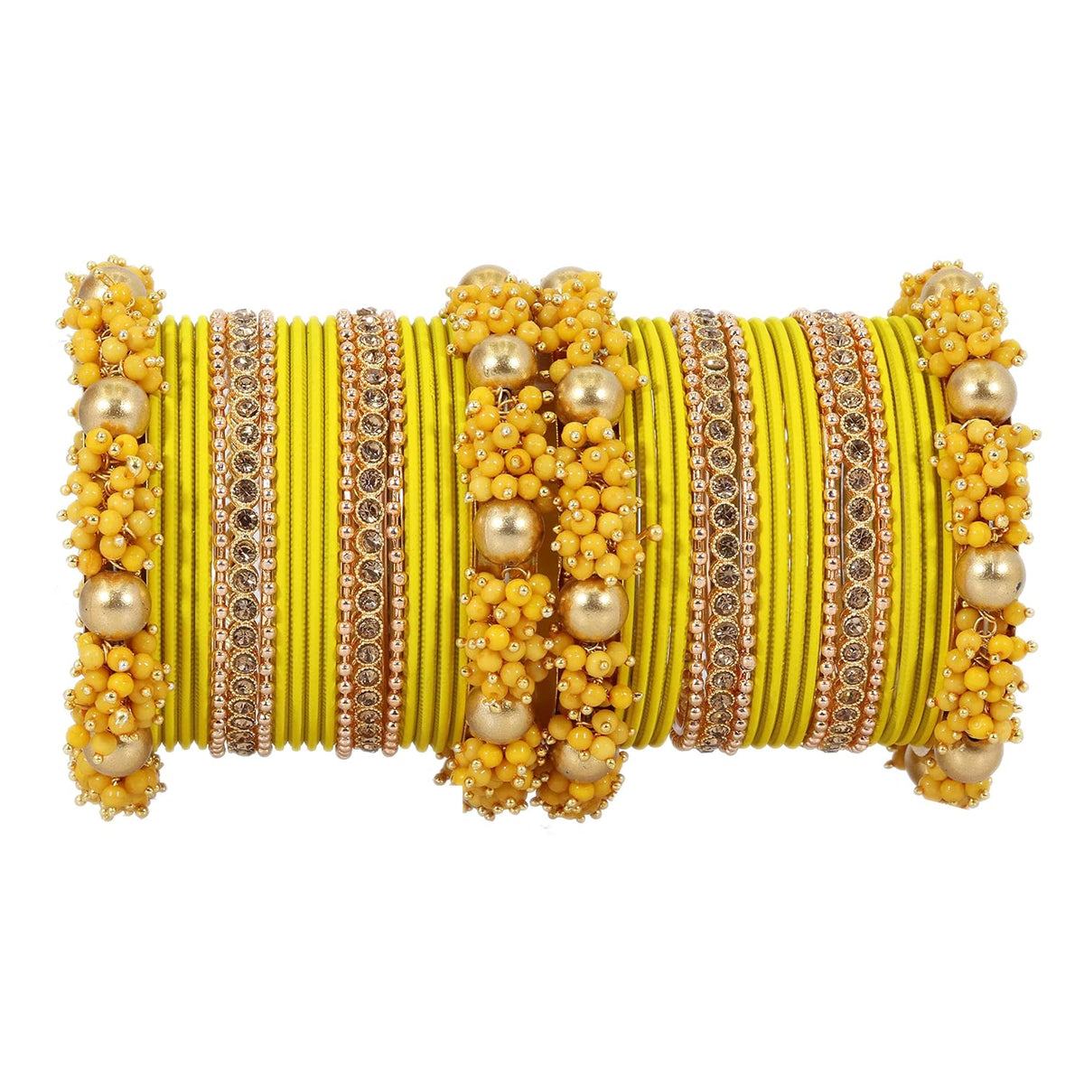 NMII Metal with Base Metal and Zircon Gemstone with Pearls Studded Matte with Glossy Finished Traditional Bangle Chuda set for Women and Girls