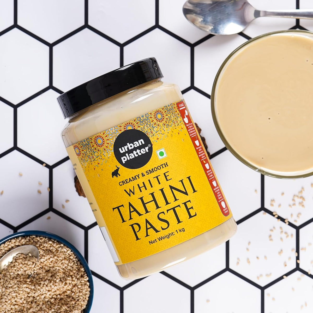 Urban Platter Tahini Paste, 1kg (Smooth & Creamy White Sesame Paste, No Additives, Ideal for Hummus, Shawarma Sauce, Baba Ghanoush & Salad Dressings)