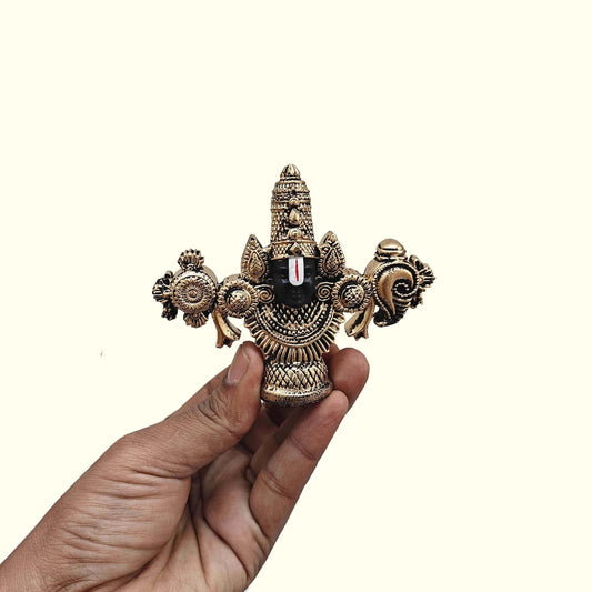 SHINDE EXPORTS tirupati Balaji Marble Idol for Desk Pooja Room car Dashboard Home Office décor (Gold, 3.4 inches)