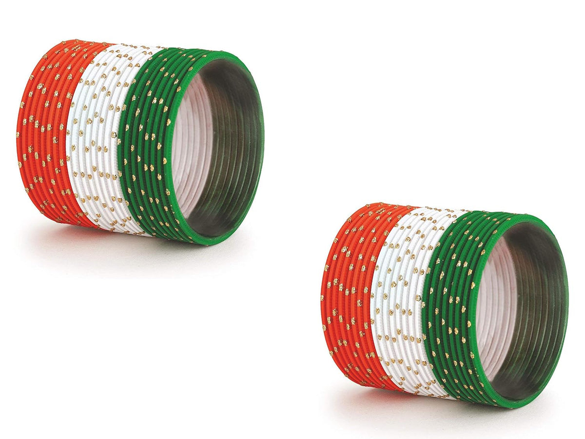 NMII Non-Precious Metal with Polka Dotts with Glossy Finished Tiranga Bangle set for Women and Girls