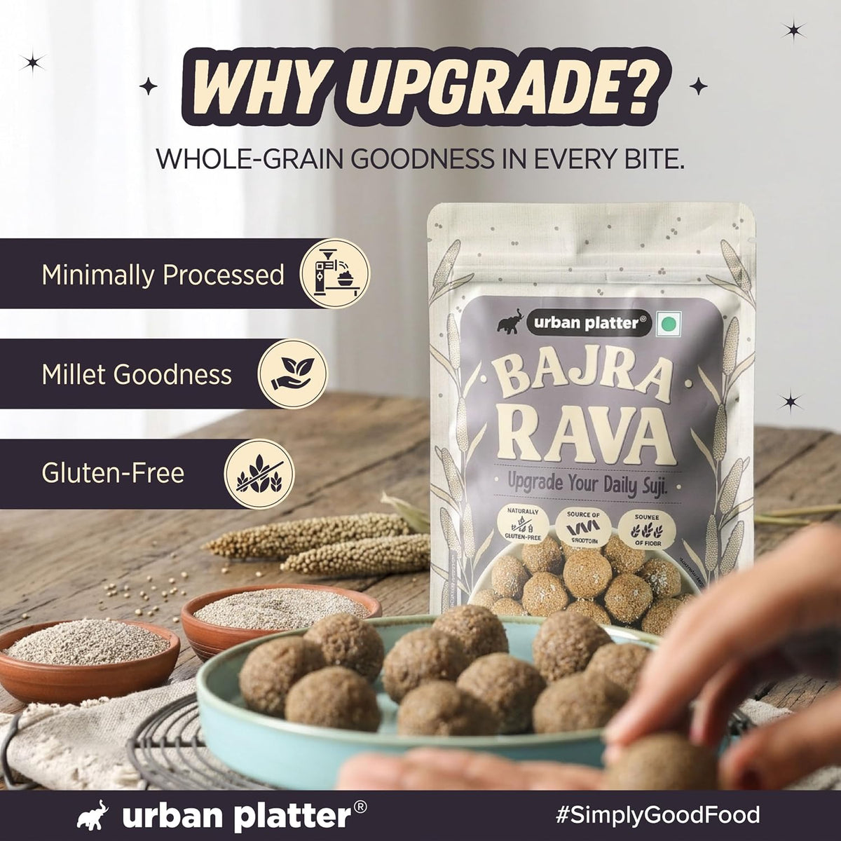 Urban Platter Bajra Rava, 500g (Naturally Gluten-Free | Source of Protein & Fibre | A Smart Swap for Regular Sooji | Perfect for Upma, Khichdi, Porridge, Halwa, Laddoos & More)