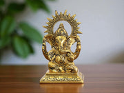 KridayKraft Metal Ganesha Idols ganpati Decoration Setup for Home Statue, 15 cm Height, 9.5 cm Width, 330 gm, Religious Hindu Idol