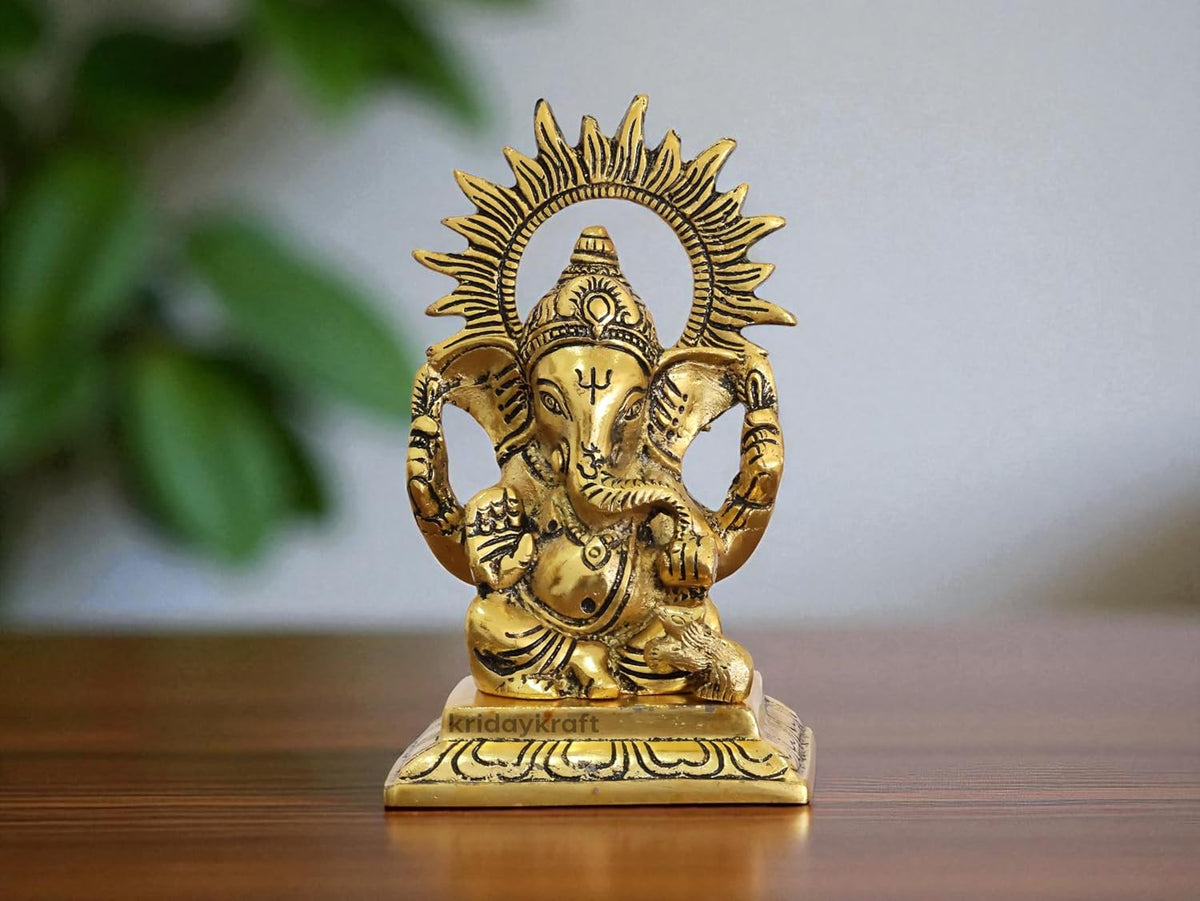 KridayKraft Metal Ganesha Idols ganpati Decoration Setup for Home Statue, 15 cm Height, 9.5 cm Width, 330 gm, Religious Hindu Idol