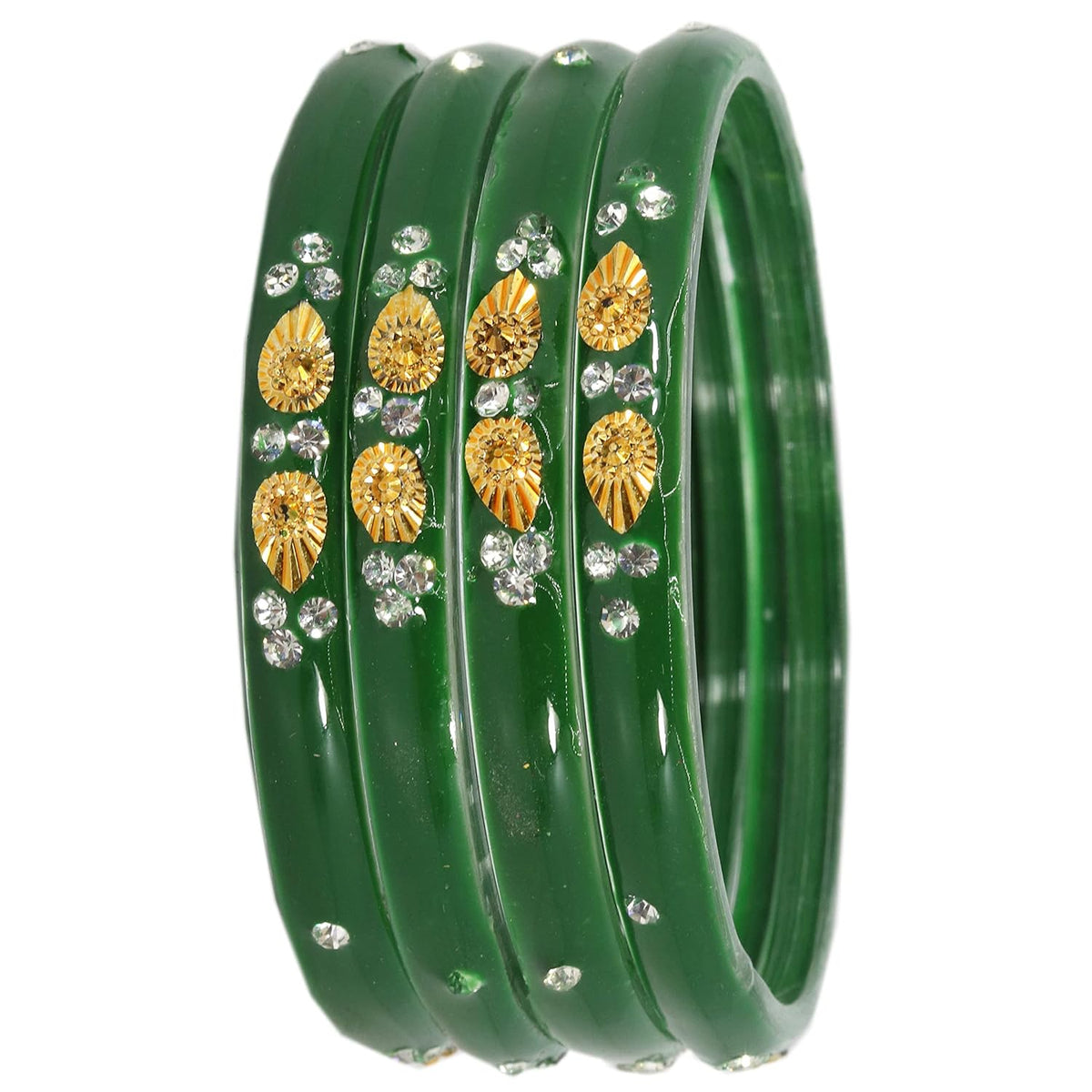 NMII Stylish Glass Kada Set Studded with Zircon Gemstone & Beads for Women & Girls