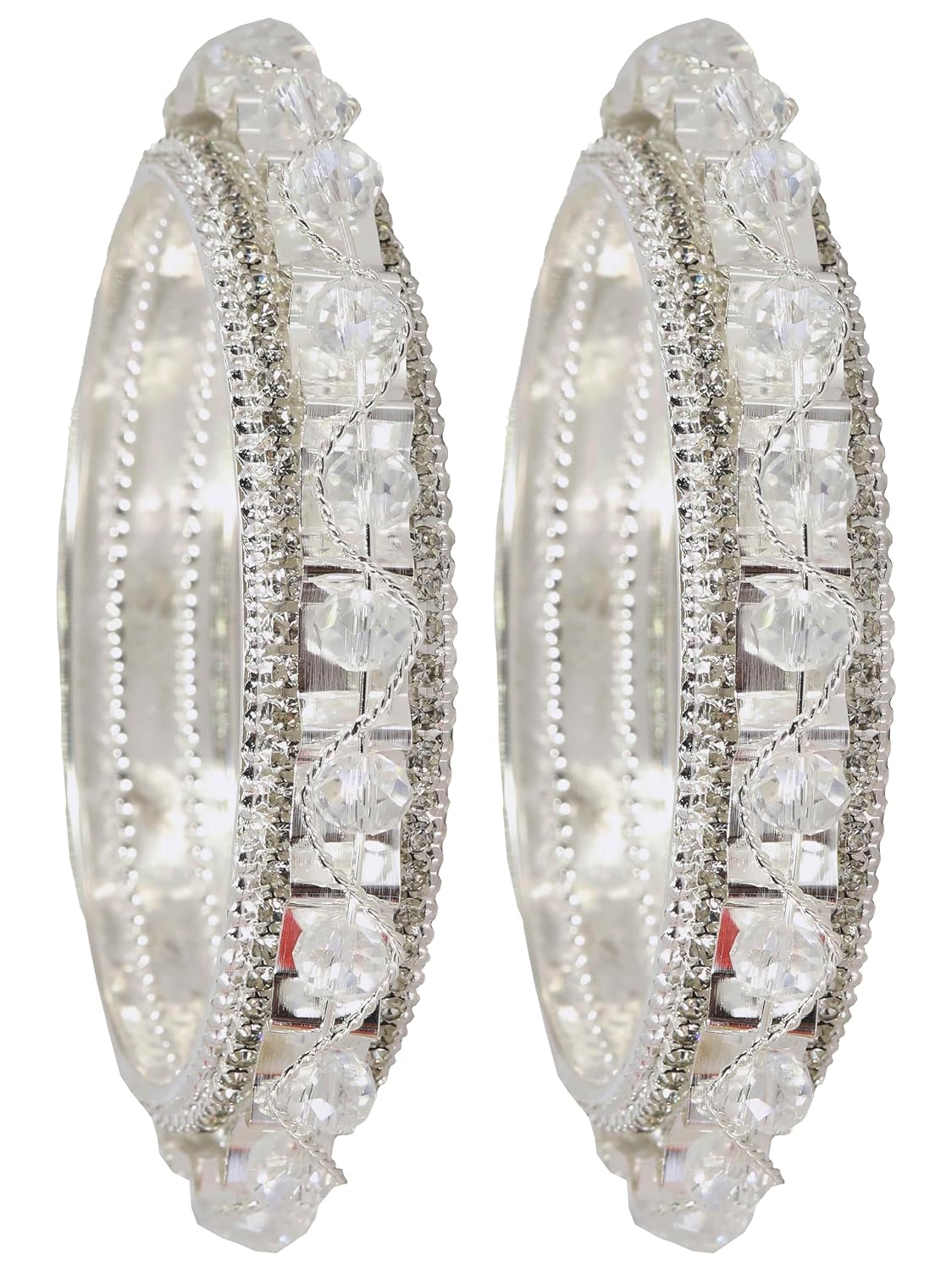 NMII Alloy Metal Pearls & Diamond Stone Traditional Bangles Set For Women & Girls | Designer Bridal, Fancy Party, Wedding, Occasion Jewellery | Bangles Kada For Women Stylish | Set of 2
