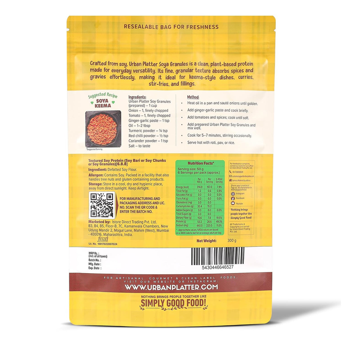Urban Platter Soya Granules, 300g (53% Plant Protein | Made from Defatted Soy Flour | Fiber Rich Soya Mince)