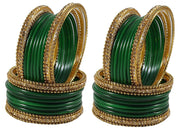 NMII Glass With Zircon Gemstone Studded Worked and Ball Chain Or Plane Gloosy Finished Bangles Set For Women and Girls