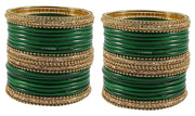 NMII Glass With Zircon Gemstone Studded Worked and Ball Chain Or Plane Gloosy Finished Bangles Set For Women and Girls